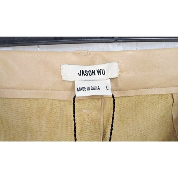 Large Jason Wu Tan Soft Vegan Faux Leather Skinny Pants Split Hem High-Waist - Picture 7 of 10